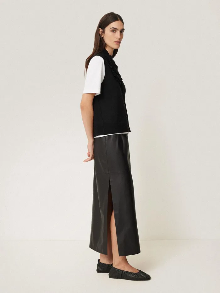 Women Merino Ruffle Waistcoat Black Jigsaw Shirts and Tops