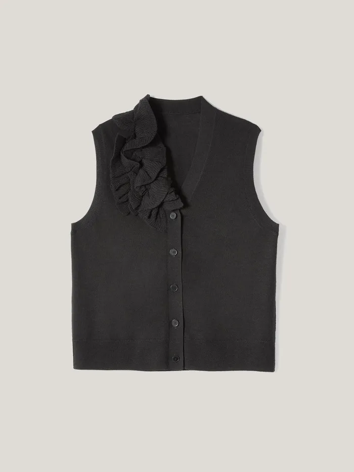 Women Merino Ruffle Waistcoat Black Jigsaw Shirts and Tops