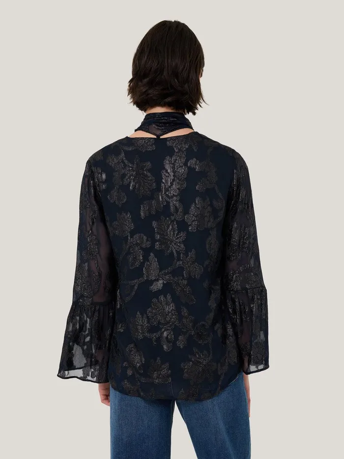 Women Metallic Jacquard Top Navy Jigsaw Coords
