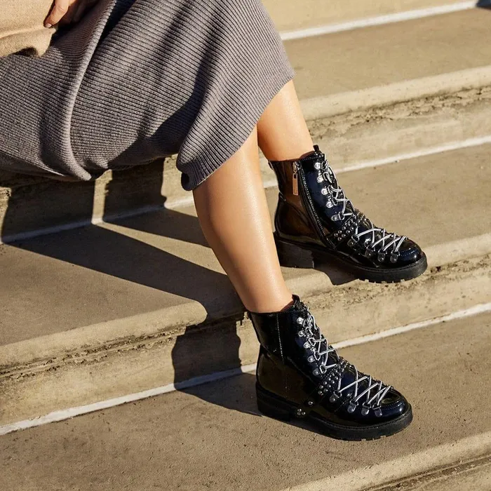 Women Moda In Pelle Black Boots M By Moda Briory Black Patent