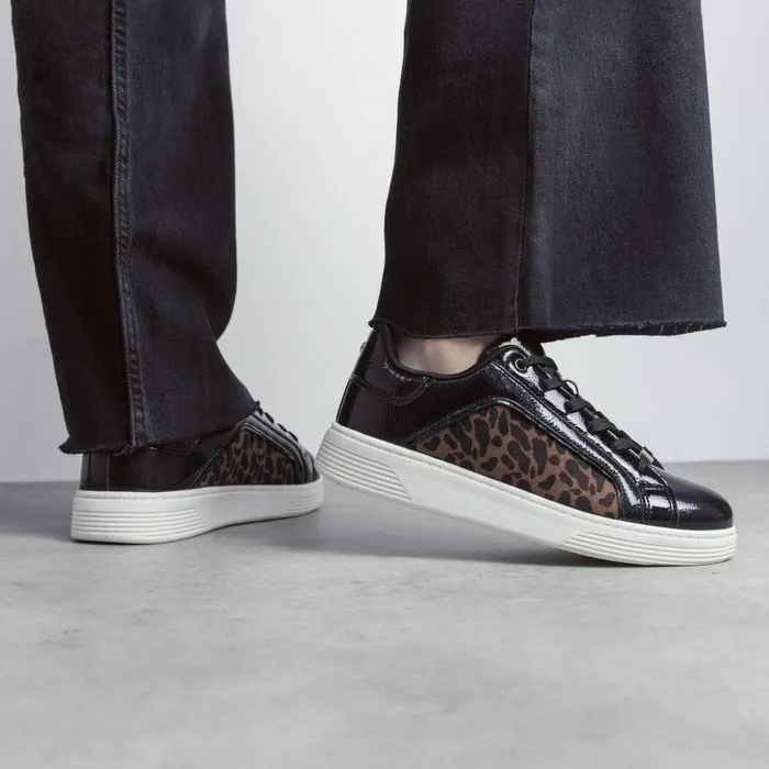 Women Moda In Pelle Black Trainers Bearly Black 8211 Leopard Porvair