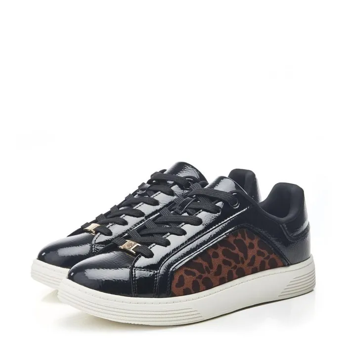 Women Moda In Pelle Black Trainers Bearly Black 8211 Leopard Porvair