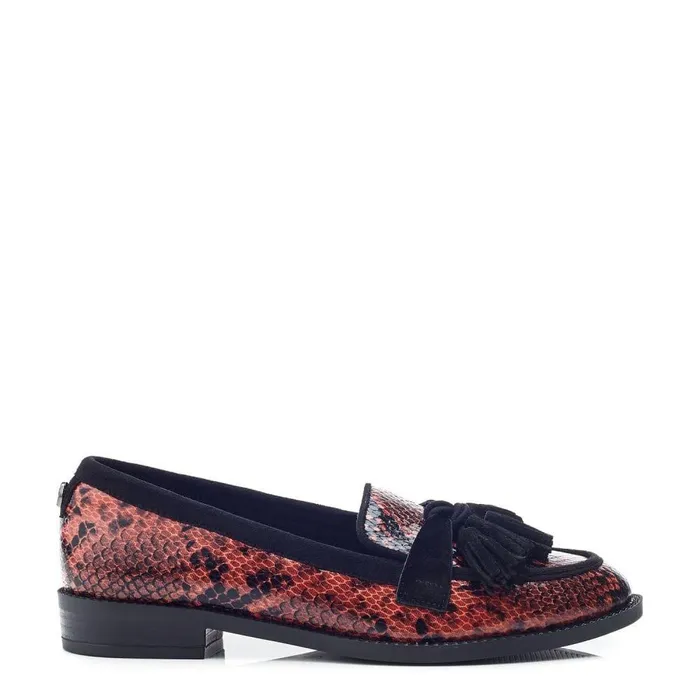 Women Moda In Pelle Brogues And Loafers Frennchie Orange Snake Print