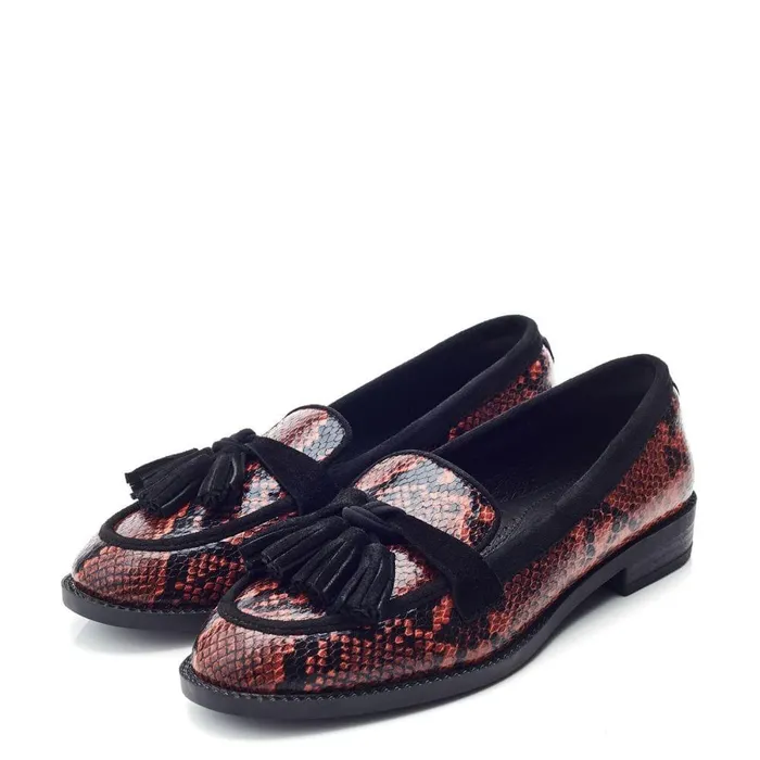 Women Moda In Pelle Brogues And Loafers Frennchie Orange Snake Print