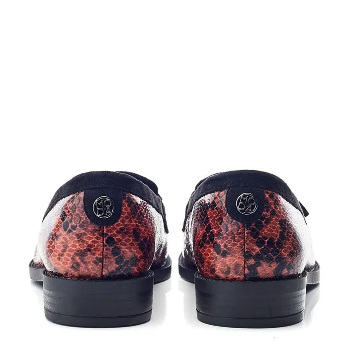 Women Moda In Pelle Brogues And Loafers Frennchie Orange Snake Print