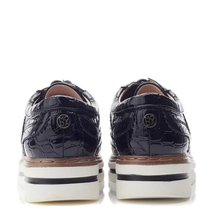 Women Moda In Pelle Brogues And Loafers Gennisiss Black Patent Mocc Croc