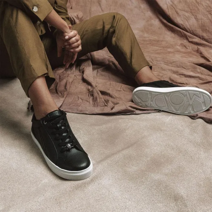 Women Moda In Pelle Casual Trainers Abrini Black Leather