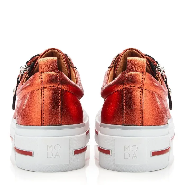 Women Moda In Pelle Casual Trainers Filician Orange Metallic Leather