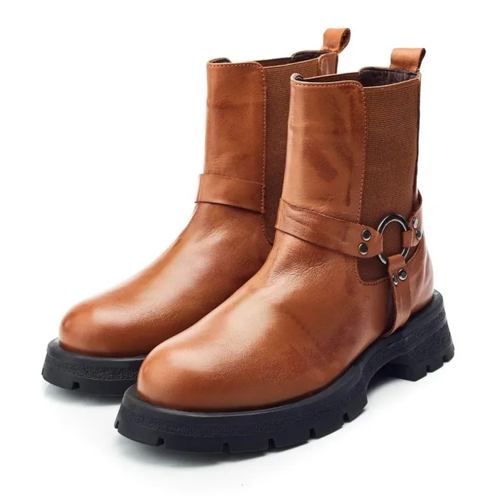 Women Moda In Pelle Chunky Boots Bsoleful BRingo Tan Leather