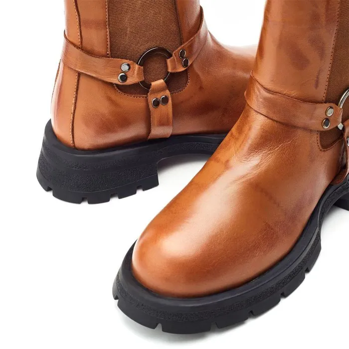 Women Moda In Pelle Chunky Boots Bsoleful BRingo Tan Leather