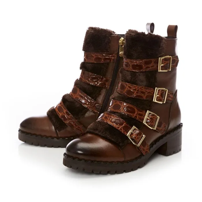 Women Moda In Pelle Chunky Boots Channie Tan Leather