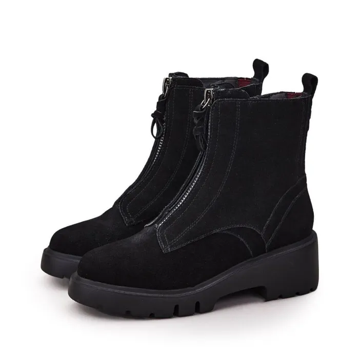 Women Moda In Pelle Chunky Boots Chloee Black Suede