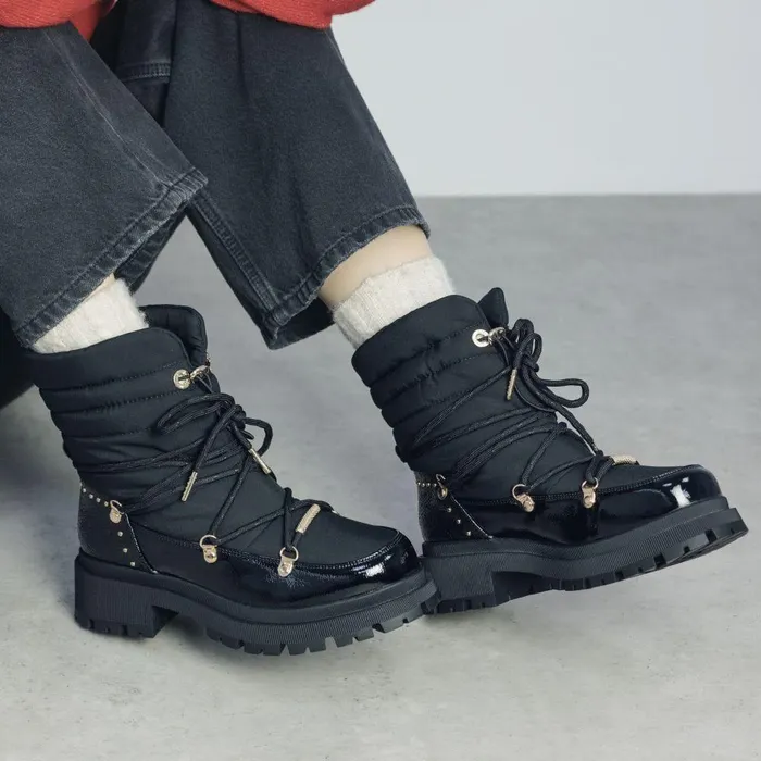 Women Moda In Pelle Chunky Boots Oliwa Black Textile