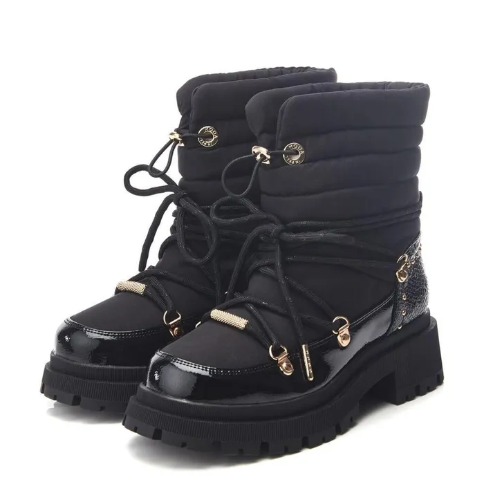 Women Moda In Pelle Chunky Boots Oliwa Black Textile