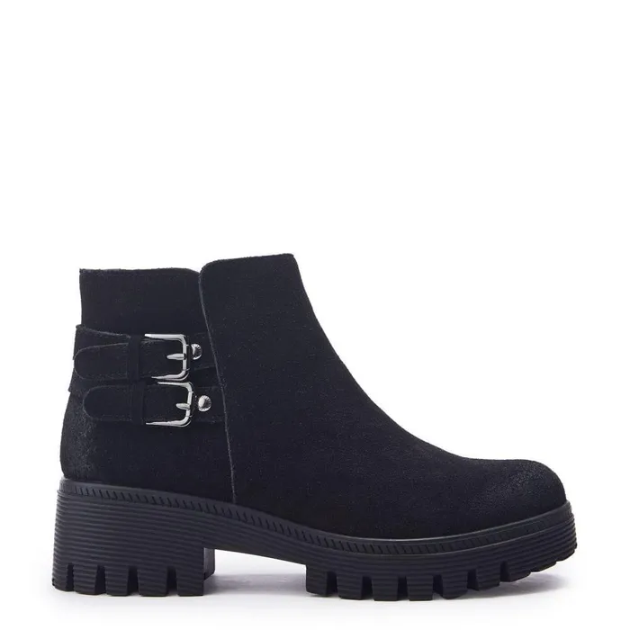 Women Moda In Pelle Chunky Boots Ovah Black Suede