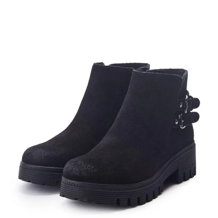 Women Moda In Pelle Chunky Boots Ovah Black Suede