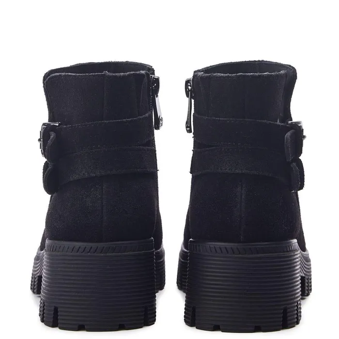 Women Moda In Pelle Chunky Boots Ovah Black Suede