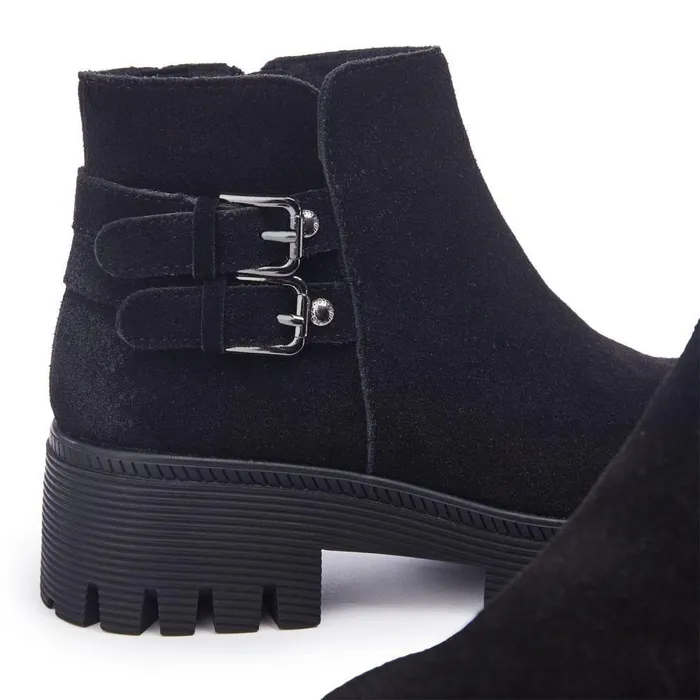 Women Moda In Pelle Chunky Boots Ovah Black Suede