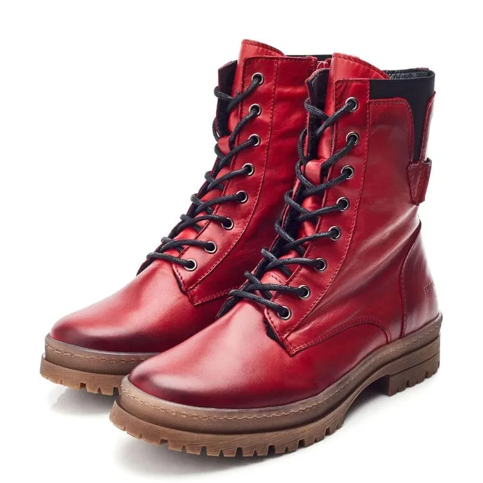 Women Moda In Pelle Chunky Boots Shoon Sh Odcombe Dark Red Leather