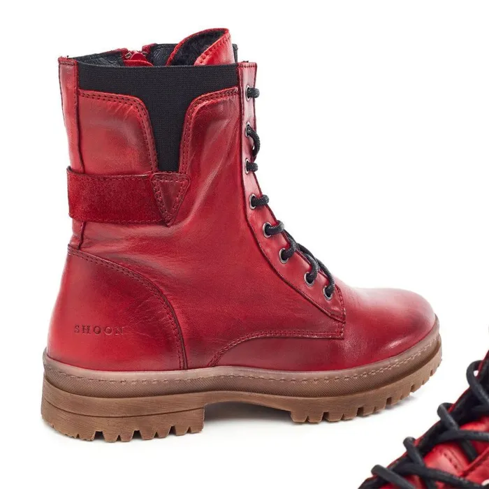Women Moda In Pelle Chunky Boots Shoon Sh Odcombe Dark Red Leather