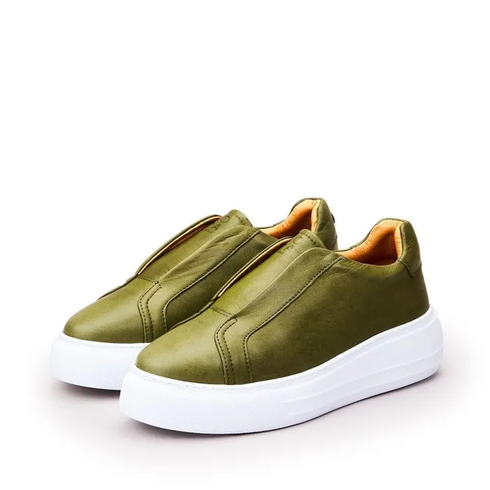 Women Moda In Pelle Chunky Trainers Alber Khaki Leather