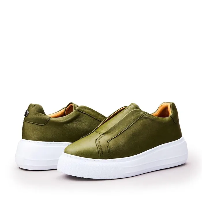 Women Moda In Pelle Chunky Trainers Alber Khaki Leather