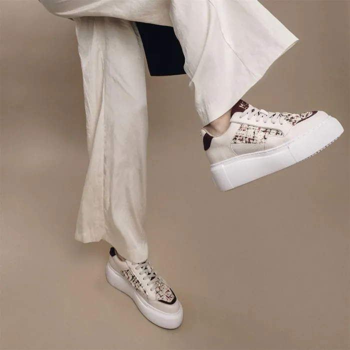 Women Moda In Pelle Chunky Trainers Avabelle Off White Fabric