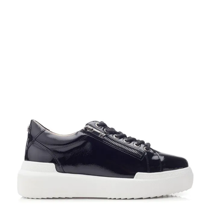 Women Moda In Pelle Chunky Trainers Banquette Black Patent Leather