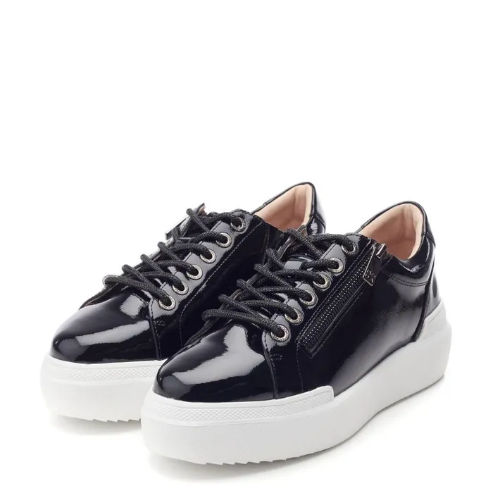 Women Moda In Pelle Chunky Trainers Banquette Black Patent Leather