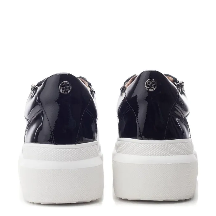 Women Moda In Pelle Chunky Trainers Banquette Black Patent Leather