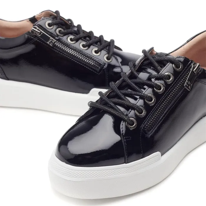 Women Moda In Pelle Chunky Trainers Banquette Black Patent Leather
