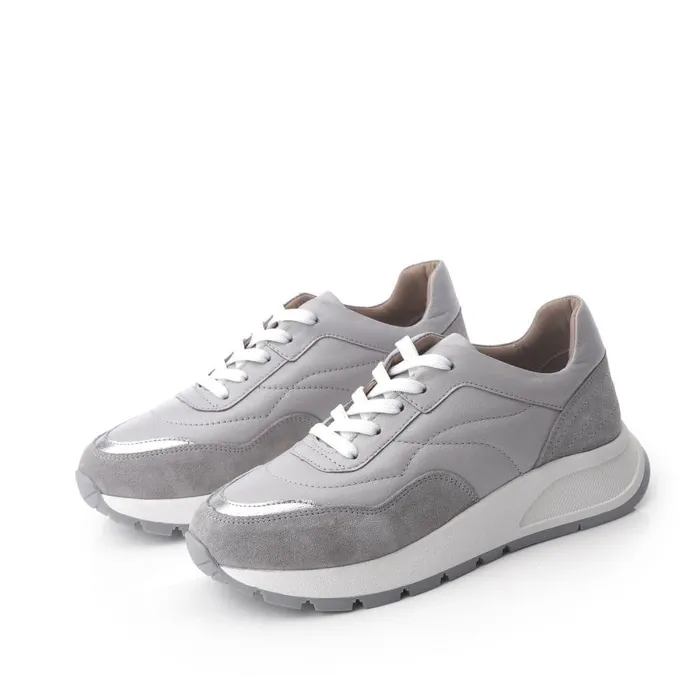 Women Moda In Pelle Chunky Trainers Shoon Sh Adaggio Grey Leather