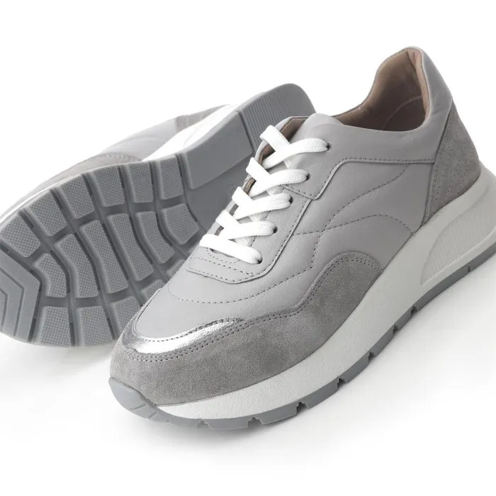 Women Moda In Pelle Chunky Trainers Shoon Sh Adaggio Grey Leather