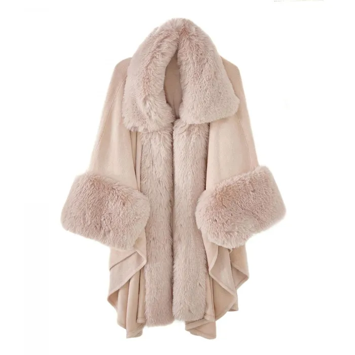 Women Moda In Pelle Clothing Frayaponcho Cream Faux Fur