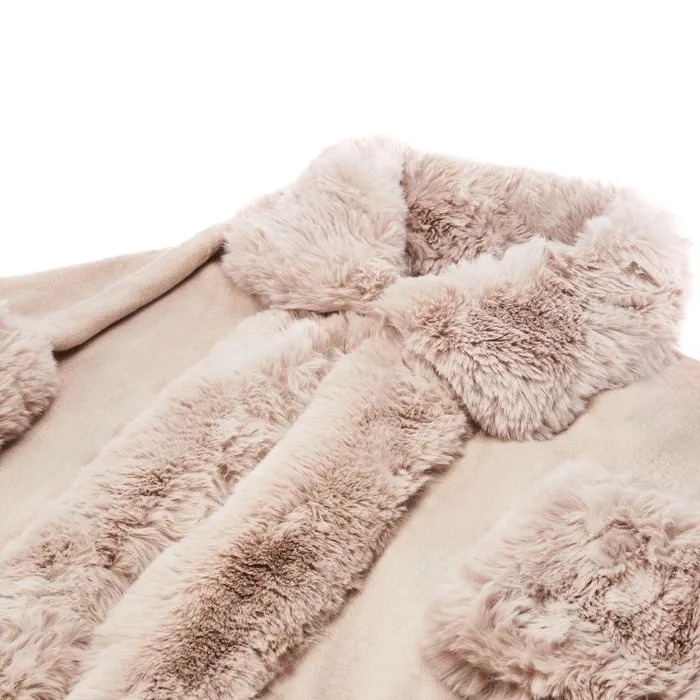 Women Moda In Pelle Clothing Frayaponcho Cream Faux Fur