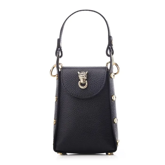Women Moda In Pelle Clutch Bags Joie Bag Black And Gold Metallic Leather
