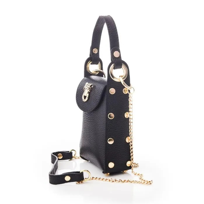 Women Moda In Pelle Clutch Bags Joie Bag Black And Gold Metallic Leather