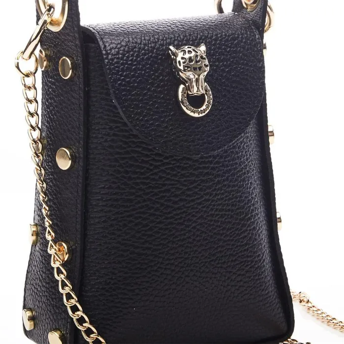 Women Moda In Pelle Clutch Bags Joie Bag Black And Gold Metallic Leather