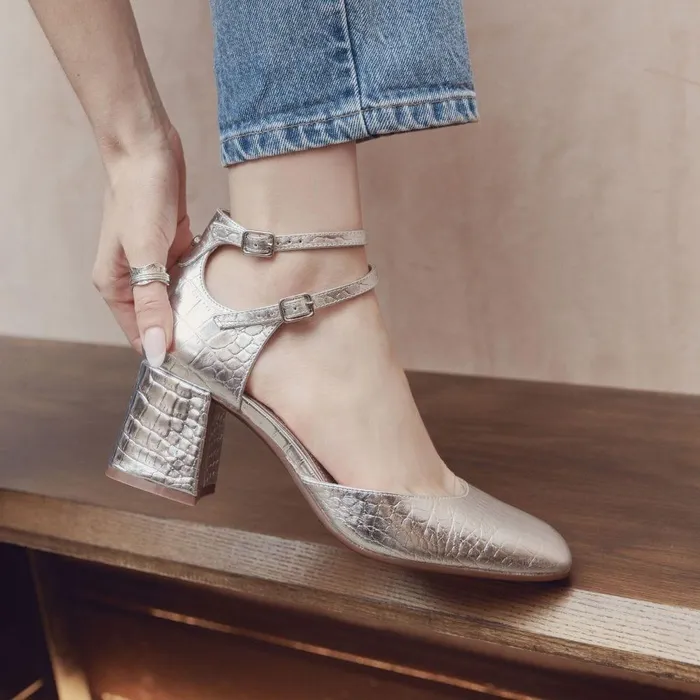 Women Moda In Pelle Court Shoes Daziah Silver Croc