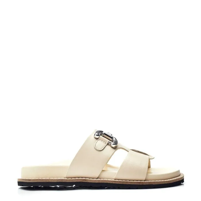 Women Moda In Pelle Flat Sandals Olette Off White Leather