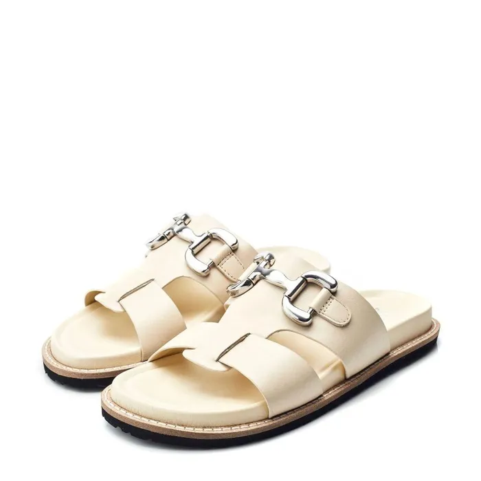 Women Moda In Pelle Flat Sandals Olette Off White Leather