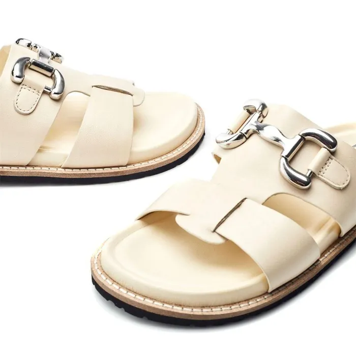 Women Moda In Pelle Flat Sandals Olette Off White Leather