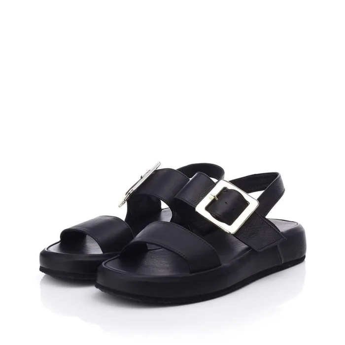 Women Moda In Pelle Flatform Sandals Bsoleful BForce Black Leather