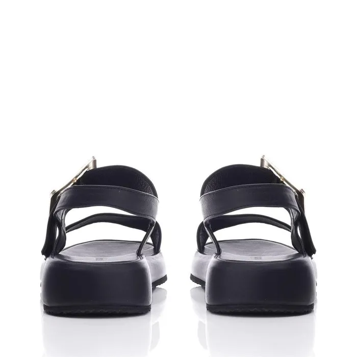 Women Moda In Pelle Flatform Sandals Bsoleful BForce Black Leather