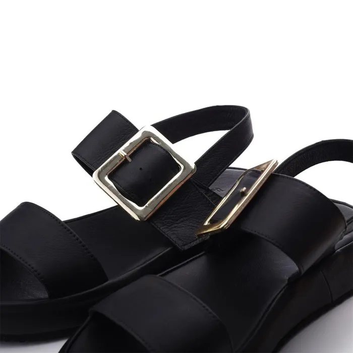 Women Moda In Pelle Flatform Sandals Bsoleful BForce Black Leather