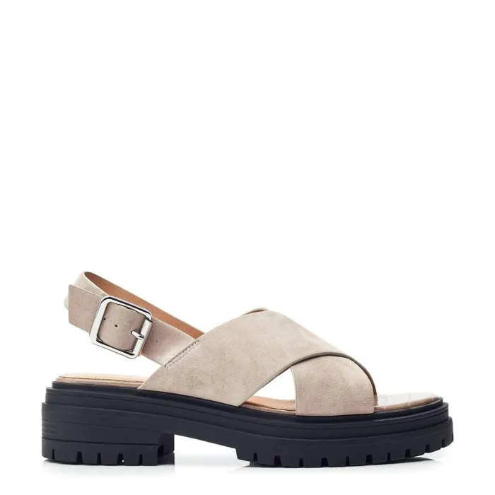 Women Moda In Pelle Flatform Sandals Marria Taupe Suede