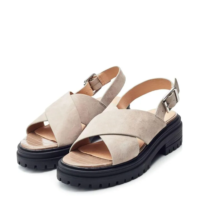 Women Moda In Pelle Flatform Sandals Marria Taupe Suede