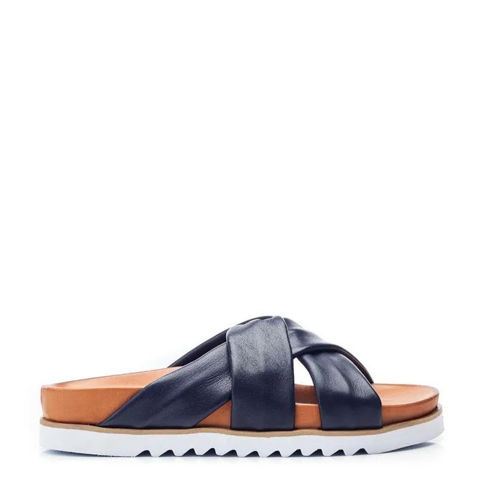 Women Moda In Pelle Flatform Sandals Norrina Navy Leather