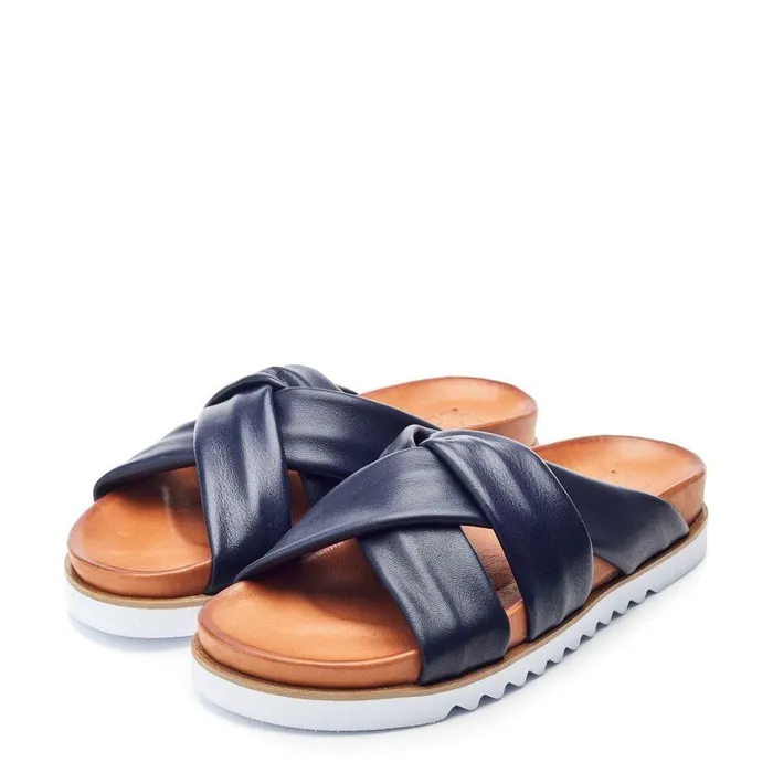 Women Moda In Pelle Flatform Sandals Norrina Navy Leather