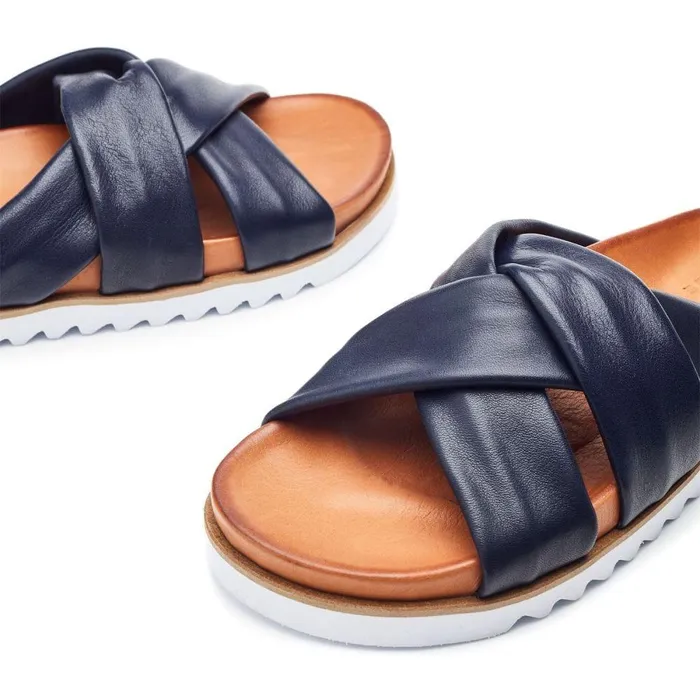 Women Moda In Pelle Flatform Sandals Norrina Navy Leather